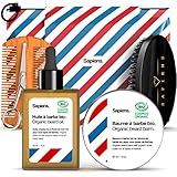 Sapiens BarberShop Bartpflege Set für Männer - Bio Bartöl und Bio Bart Balsam Cosmos Organic Zertifiziert - Bartkamm und Bartbürste, Bartschere, Reisebeutel - Beard Care Kit Made in EU